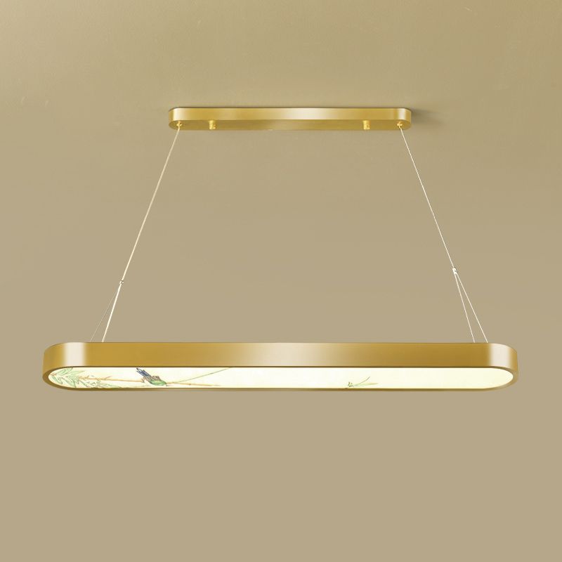 Modern Style Oval Shape Island Light White Glass 1 Light Island Lighting in Gold