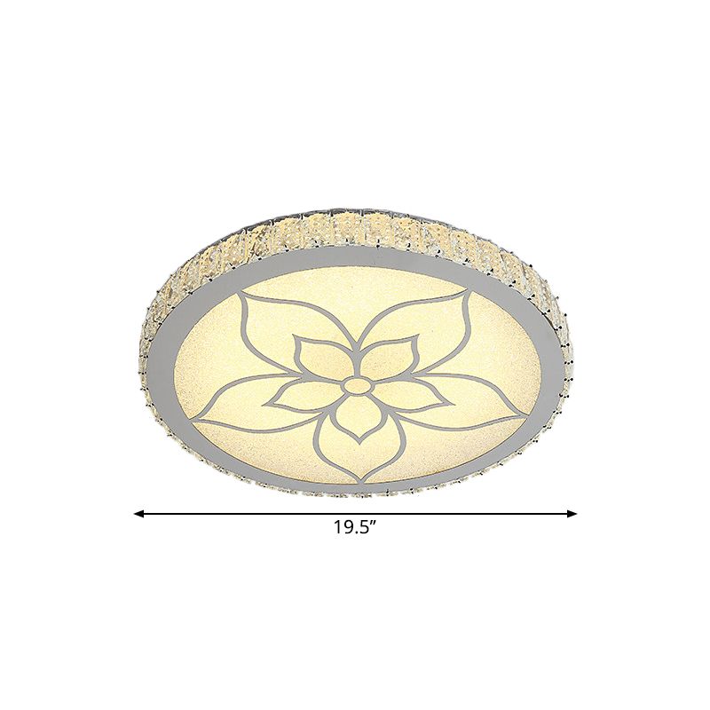 Simplicity LED Flush Mount Lighting Chrome Round Ceiling Fixture with Crystal Rectangle Shade