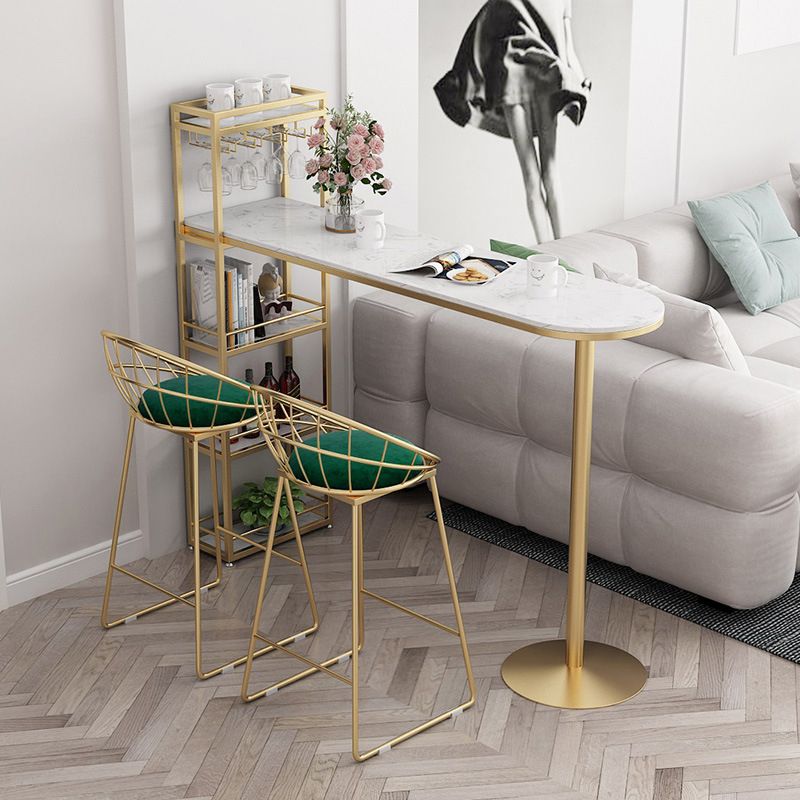 Marble Top Bar Table Contemporary Metal Frame Pub Table with Storage