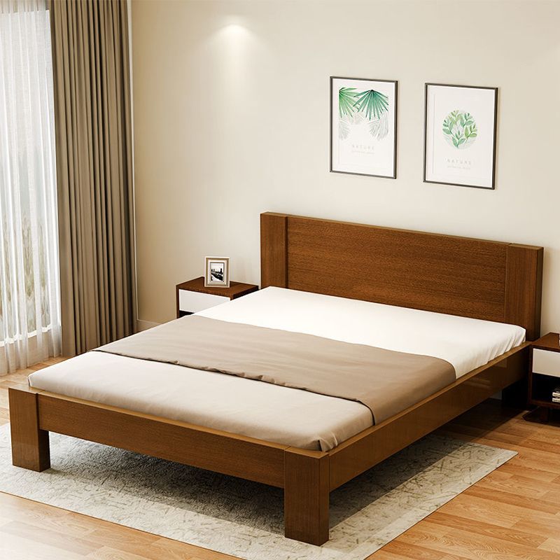 Scandinavian Wood Panel Standard Bed with Rectangular Headboard