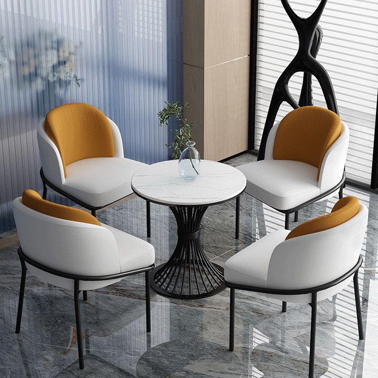 Traditional Luxury Round Dining Table Sintered Stone Top Table with Metal Pedestal