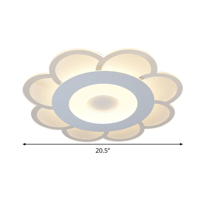 8"/16.5"/20.5" W White 8-Petal Flush Mount Ceiling Light Nordic Frosted Acrylic LED Flush Lamp in Warm/White Light