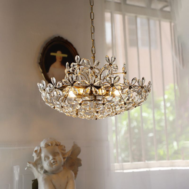 Flower Chandelier Light Fixtures Traditional Multi-Head Suspension Pendant Lamps with Crystal Shade