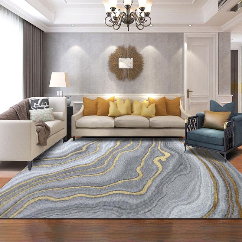Gray Abstract Print Rug Polyster Modern Indoor Rug Anti-Slip Backing Machine Washable Area Carpet for Living Room