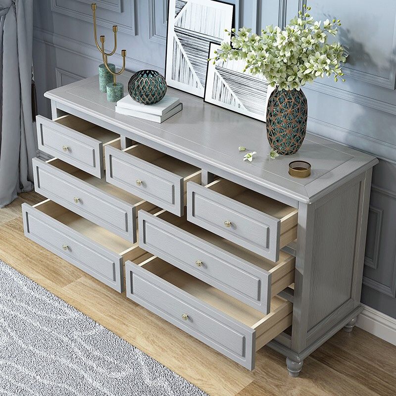 Modern Accent Chest with 7 Drawers and Solid Wood Bun Feet Chest