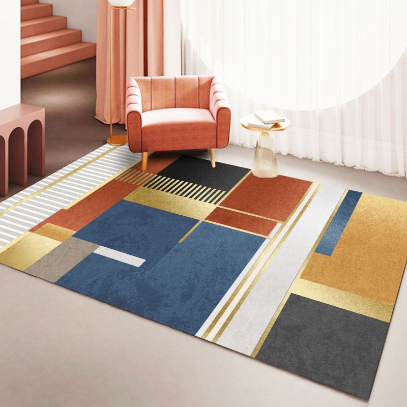 Dark Orange Modern Rug Polyester Color Block Rug Non-Slip Backing Rug for Living Room