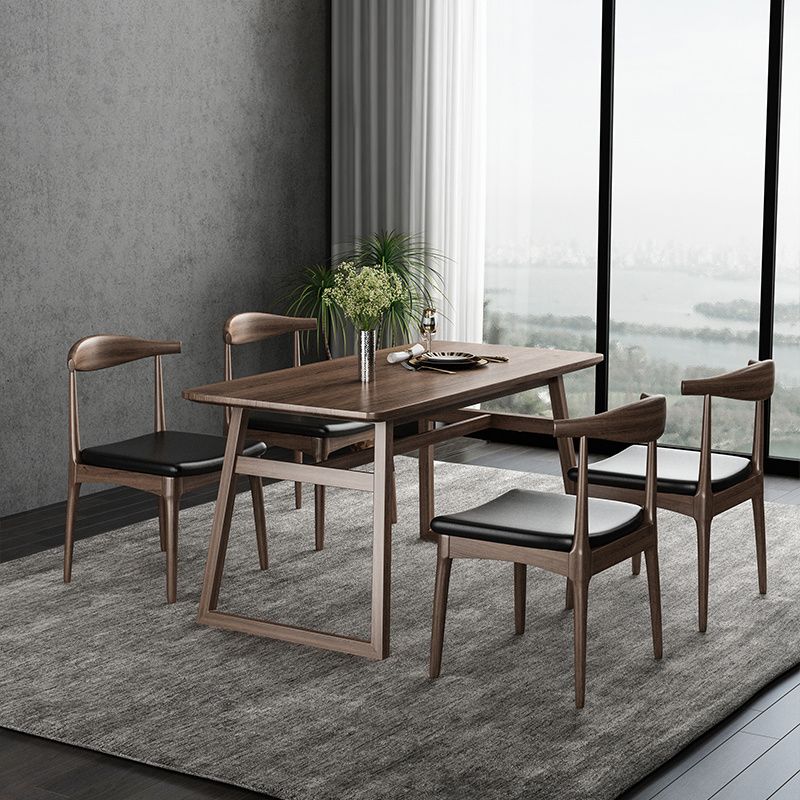 1/5/7 Pcs Ash Wood Modern Dining Set with Rectangle Table and Wooden Chairs Dinette Set
