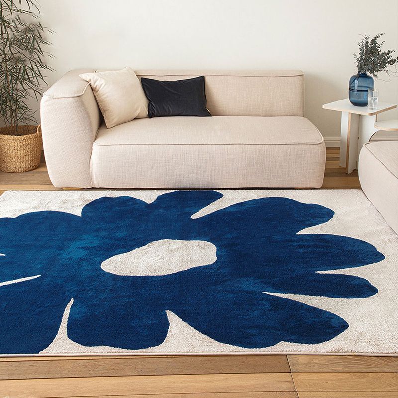 Blauw modern vloerkleed bloem afdrukken polyester gebied tapijt niet-slip achterste tapijt voor woningdecoratie