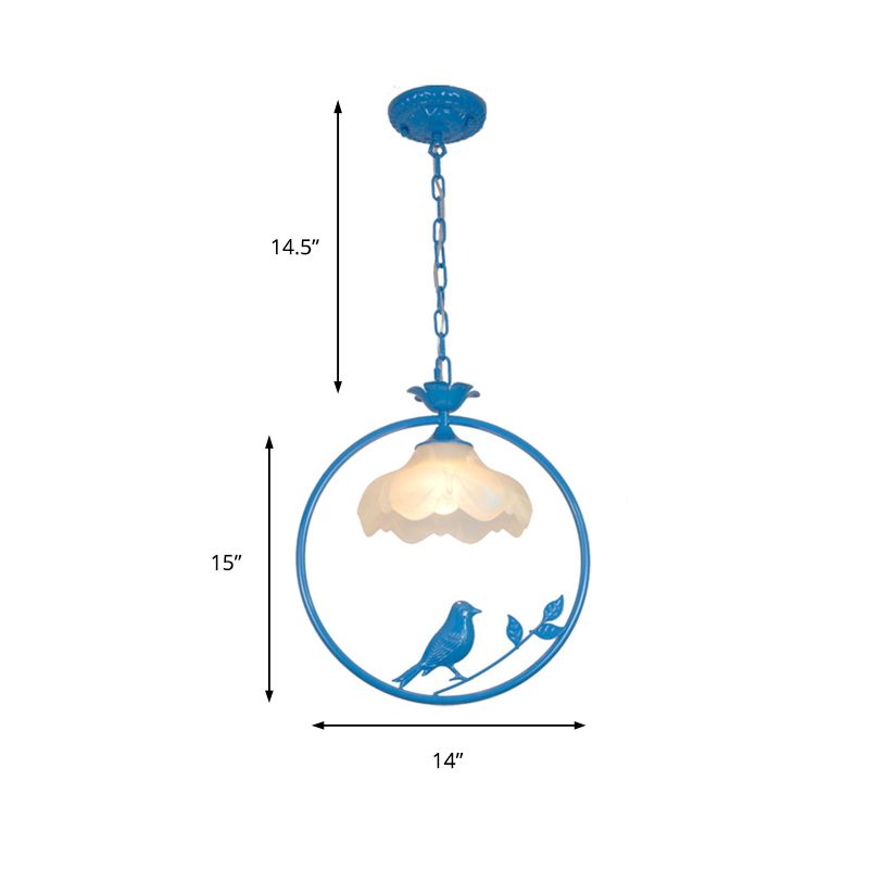 Classic Round Pendant Lighting 1 Light Metal Hanging Light Fixture in Black/White/Pink with Scalloped Shade