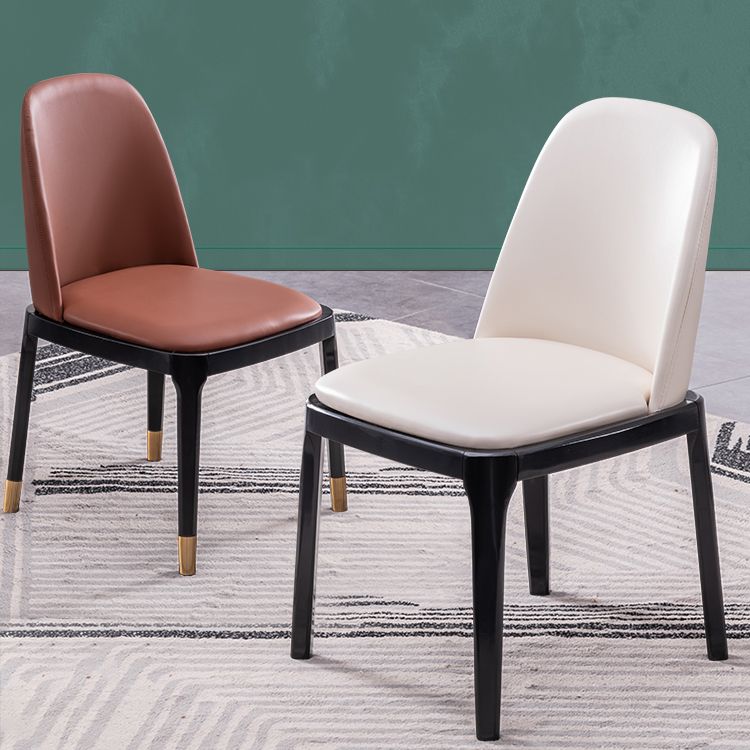 Modern Style Side Chair Leather Indoor Dining Chair with Wooden Legs