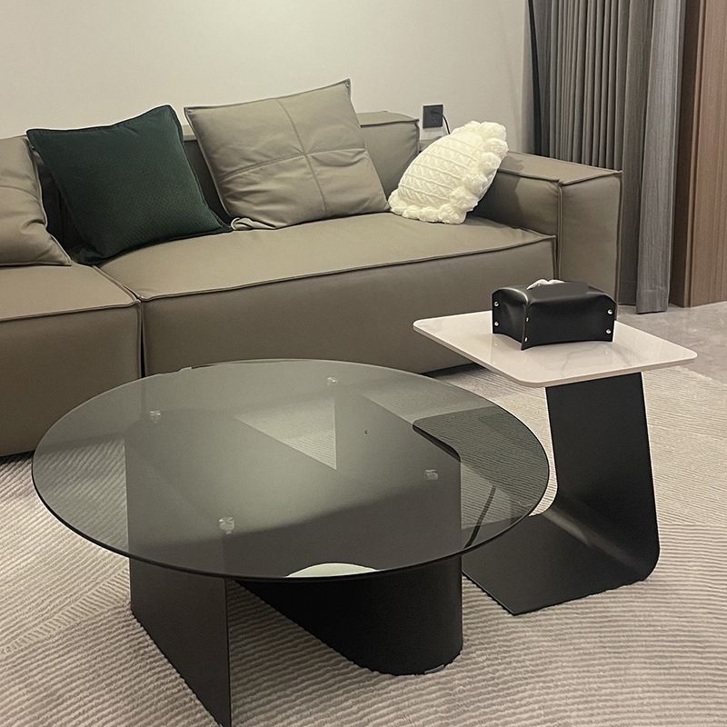 Modern Round Coffee Table Glass Top Pedestal Coffee Table Set
