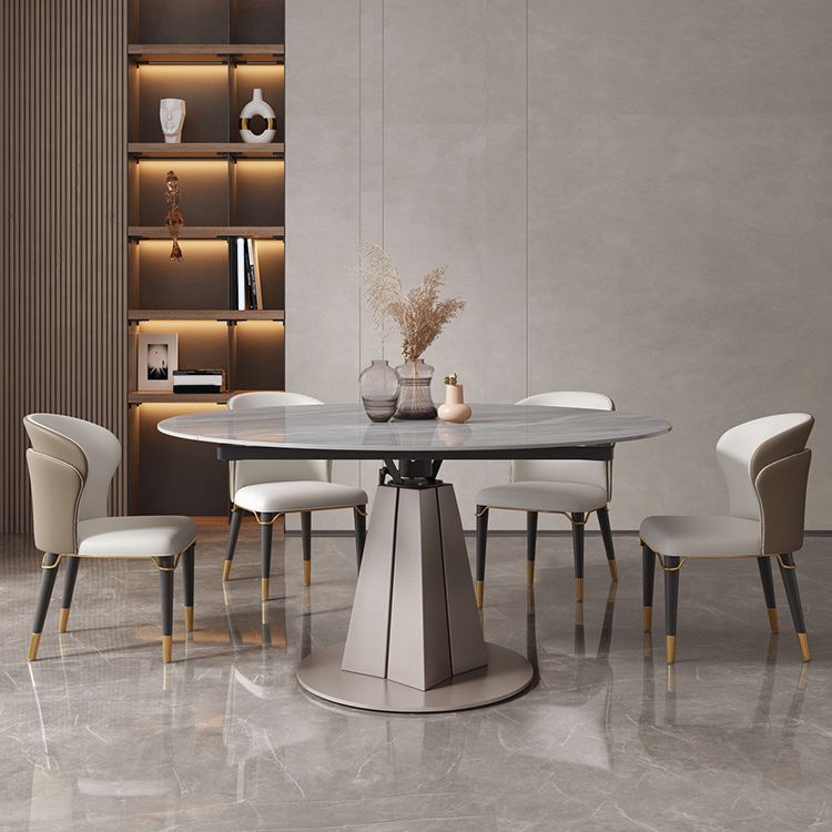 Stone Top Dining Table Modern Round Dining Table with Pedestal Base in Grey