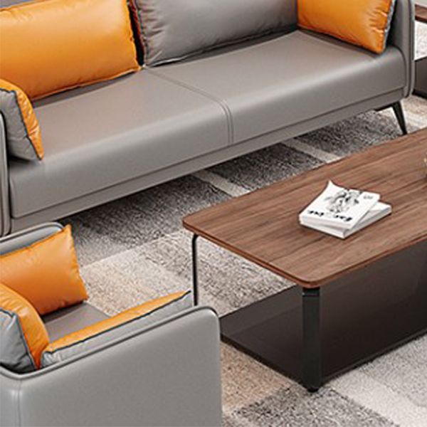 24.8" High Glam Sofa Faux Leather/Genuine Leather Tuxedo Arm Sofa with Pillows