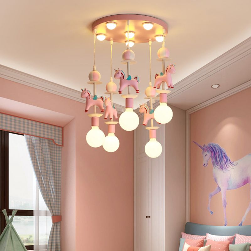 Rainbow Unicorn Nursery Pendant Ceiling Light Resin Kids Multi Lamp Pendant Light