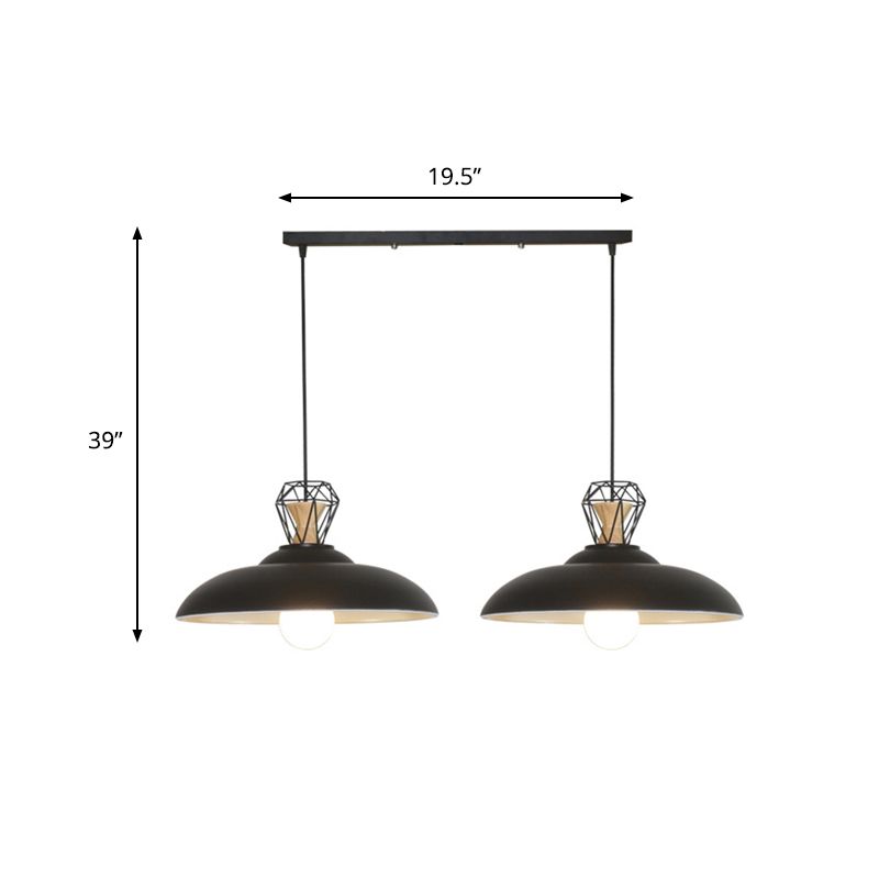 2 Heads Island Lighting Industrial Restaurant Pendant Lamp Fixture with Barn Metal Shade in Black