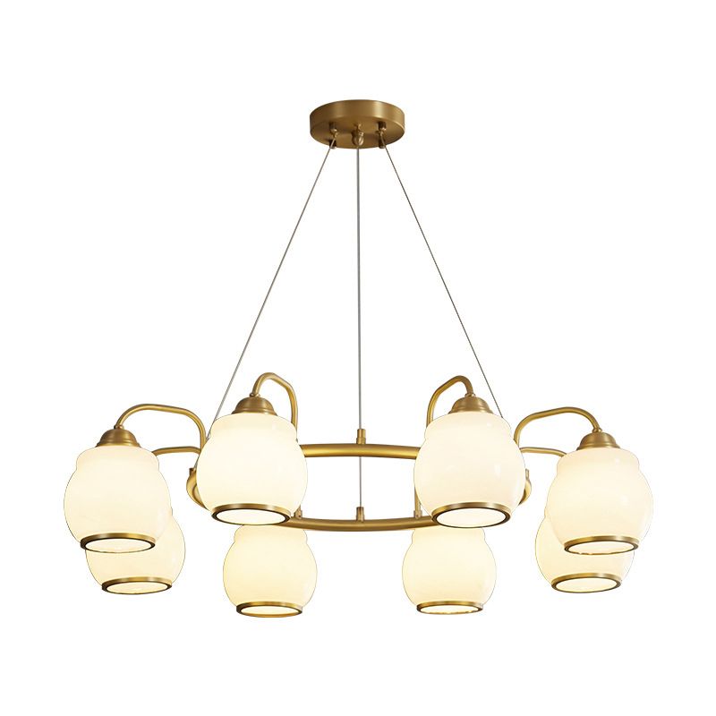 Modern Luxury Indoor Pendant Light Copper Geometric Chandelier with White Glass Shade