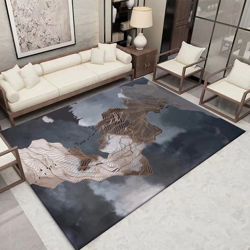 Donkergrijs modern tapijt polyester grafisch tapijt niet-slip achterste tapijt voor woonkamer