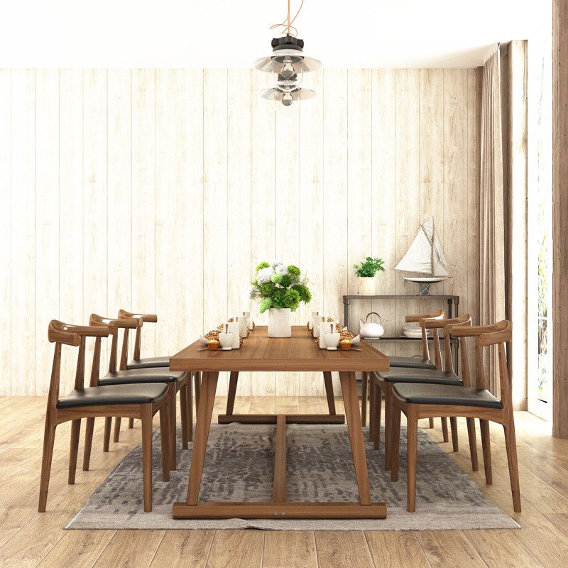 Mesa de comedor de madera maciza contemporánea con base de caballete