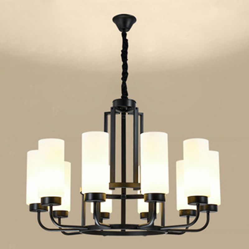 Modern Style Multi Lights Pendant Lighting Fixtures Milk Glass Cylinder Ceiling Chandelier