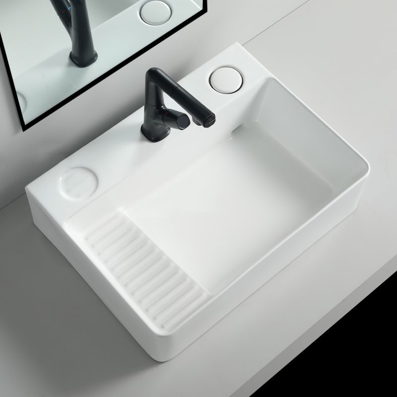 Modern Bathroom Sink Porcelain Rectangular Vessel Lavatory Sink with Pop-Up Drain