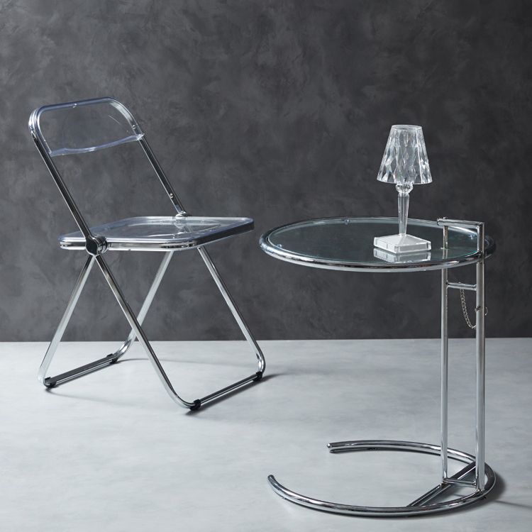 Silla de comedor moderna de metal, silla lateral plegable interior con respaldo abierto