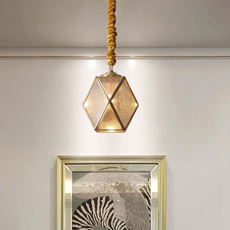 Prismatic/Faceted/Diamond Clear/Frosted Glass Hanging Pendant Vintage 1-Light Bedroom Ceiling Light in Brass