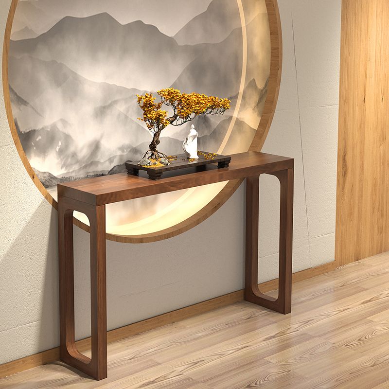 Mid-Century Modern Sofa Table Rectangle Sled Pine Dark Brown Console Table