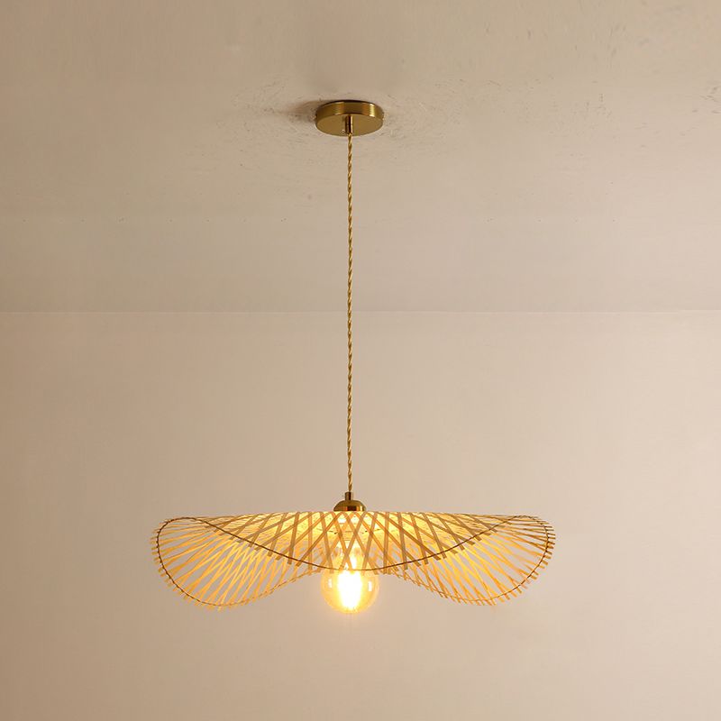 Lotus Leaf Shaped Pendant Light Bamboo 1 Head Hanging Light Fixture for Tea Room