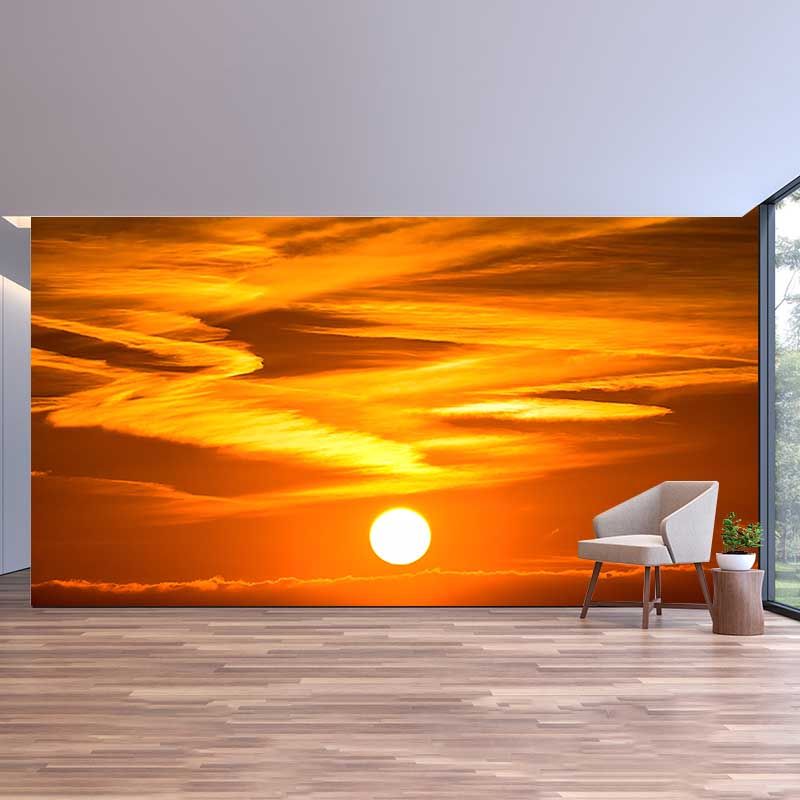 Modern Dusk Wall Murals for Dining Room in Yellow Color, Made to Measure