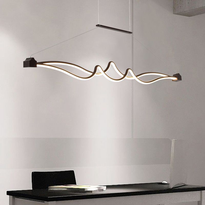 1 Light LED Office Chandelier with Symmetrical Acrylic Shade Brown Ceiling Pendant over Table in Warm/White/Natural Light