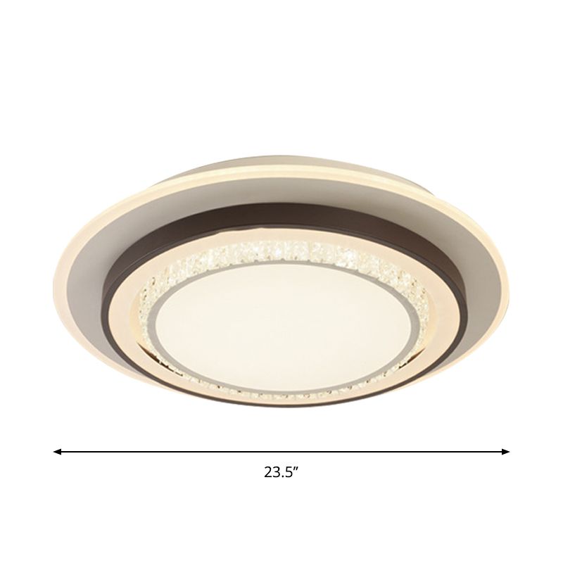 White LED Flush Mount Lamp Modern Square-Cut Crystals Round Close to Ceiling Lighting