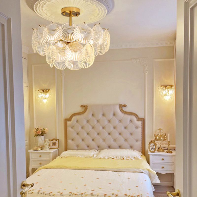 Gold Modern Metal Ceiling Light Geometric Shape Island Light with Shell Shade for Bedroom