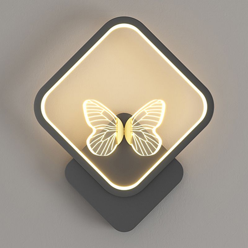 Modern Metal Wall Light Geometric LED Wall Sconce with Butterfly for Bedroom