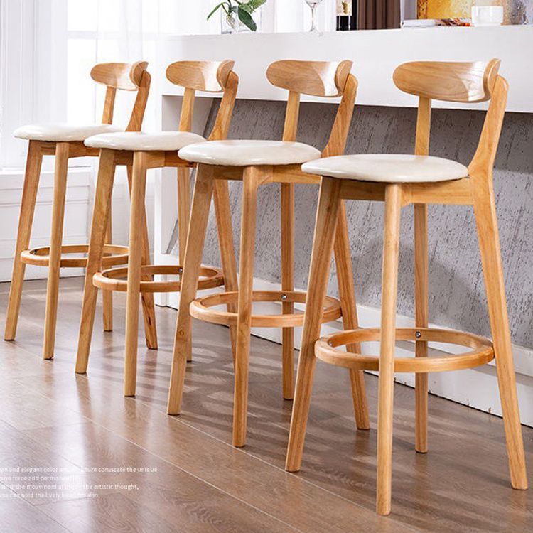 Industrial Backrest Counter Stool Rubber Wood Cafe Bar Stool with Cushion and Pedal