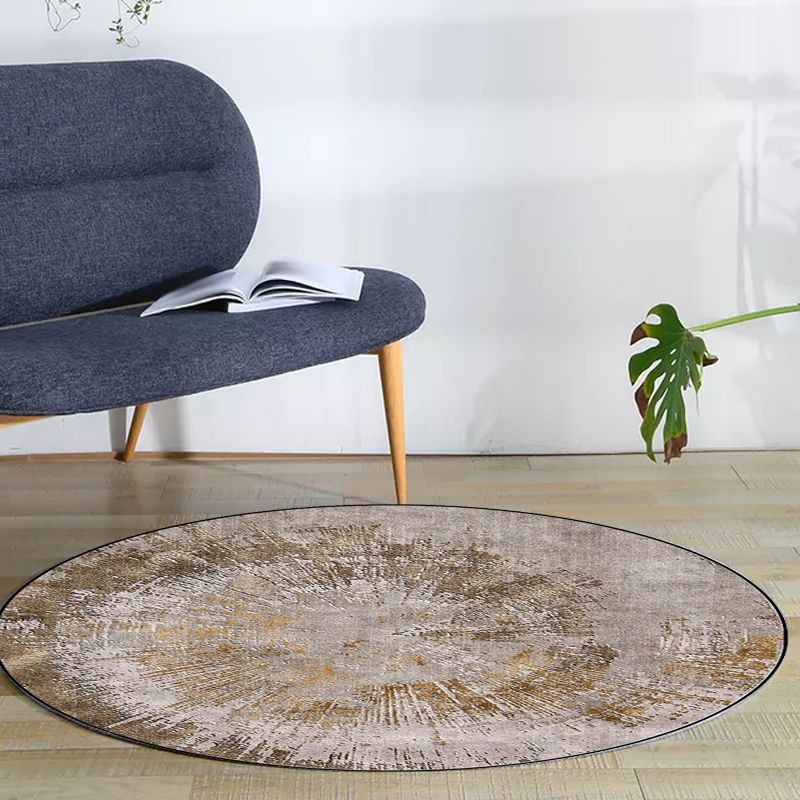 Grey Industrial Rug Polyester Abstract Rug Washable Non-Slip Backing Carpet for Living Room