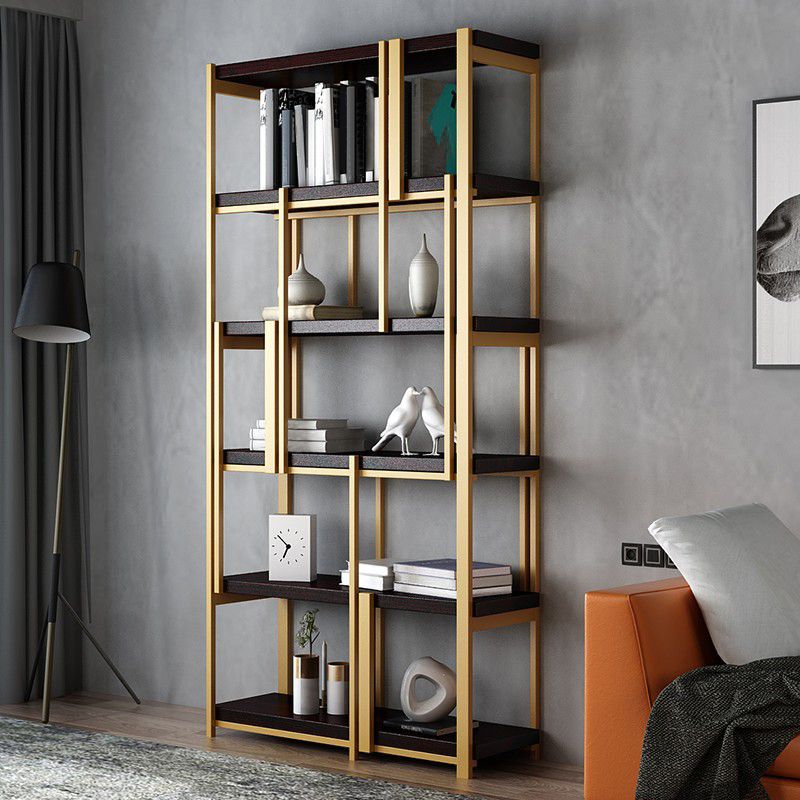 Urban Bookshelf Gold Metal Open Back Shelf Bookcase with Shelves for Living Room
