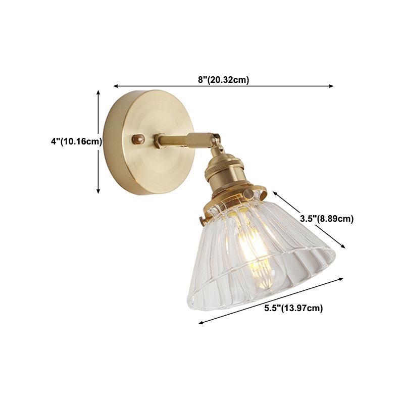 1-Light Cone Wall Light Sconce Industrial Style Glass Wall Mounted Lights