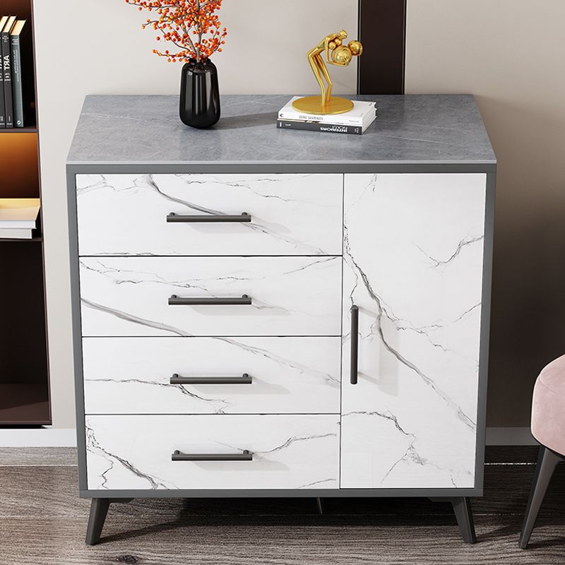 16" Wide Glam Storage Chest Stone Bedroom Chest in White with Drawers