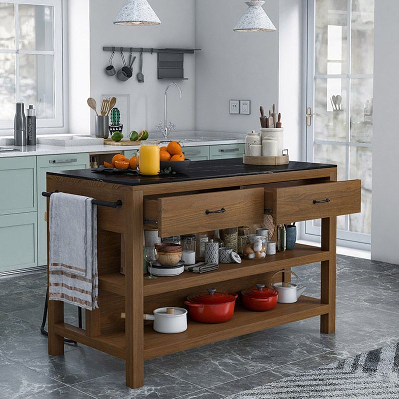 Dining Room Kitchen Island Table Open Storage Marble Prep Table