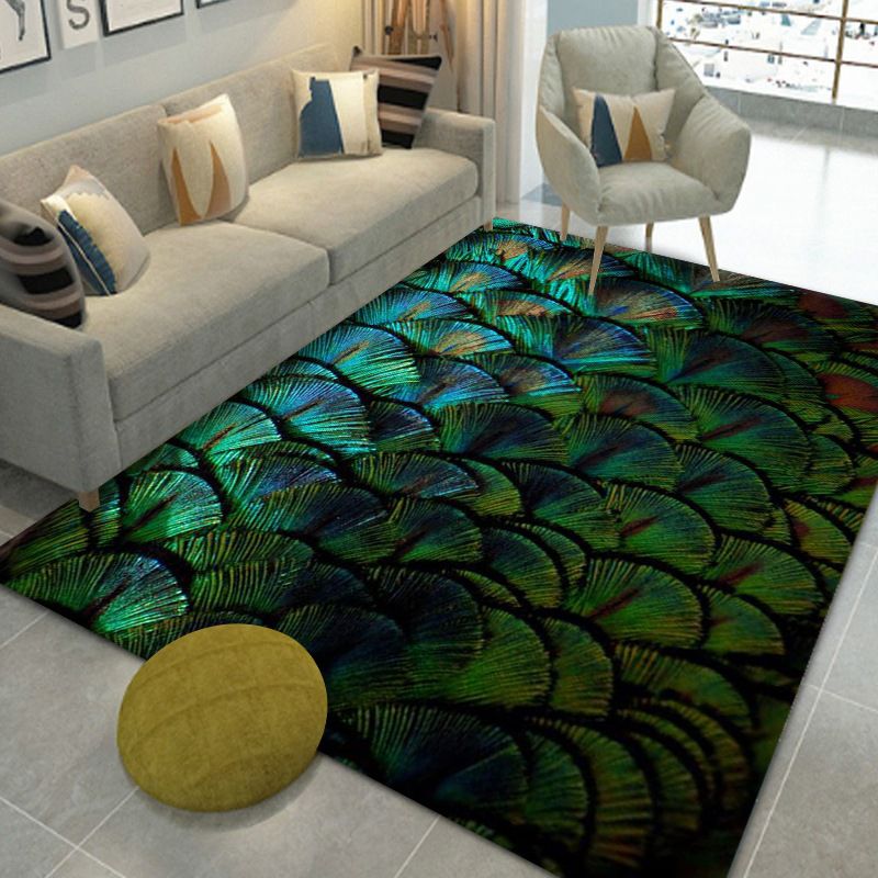 Luxury Carpet Polyester Feather Printed Rug Non-Slip Backing Indoor Rug for Home Decoration