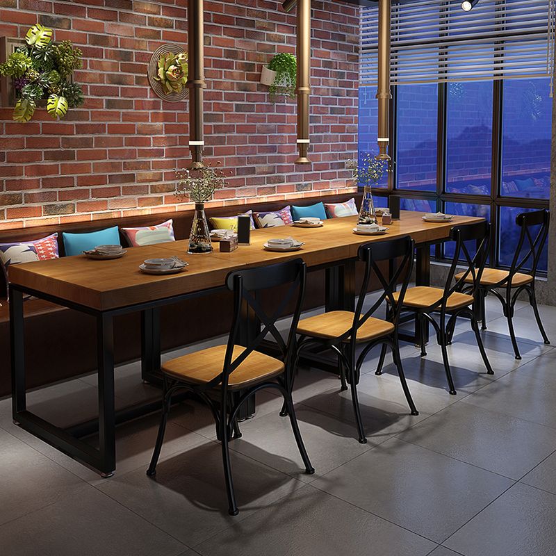 Solid Wood Dining Table Industrial Square Dining Table with Black Frame