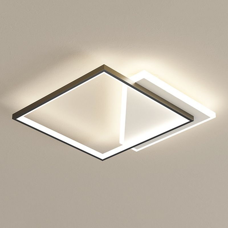 Metal Geometric Shape Flush Mount Light Modern-Style 2 Lights Flush Ceiling Light in Black