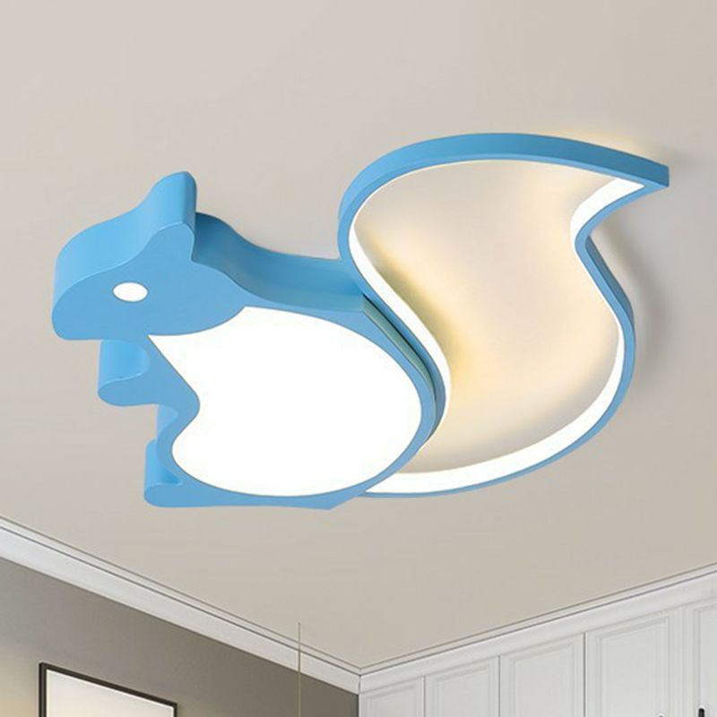 Plafonnier LED bleu métallisé en forme d'écureuil pour enfants, luminaire de plafond pour chambre à coucher
