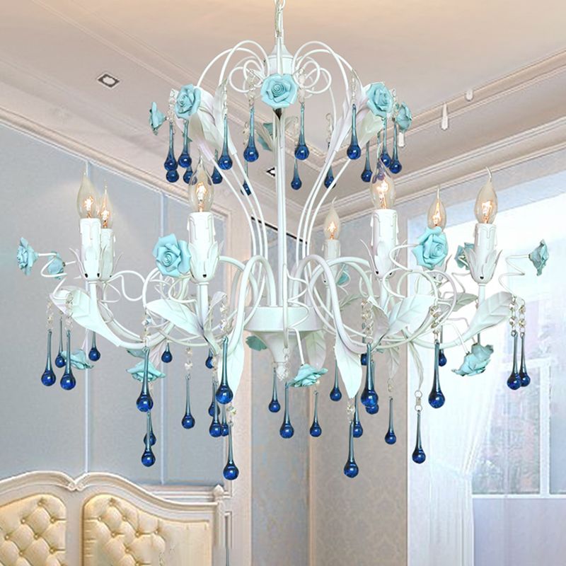 Candelabra Bernero Candelier de techo tradicional Cristal transparente Cantario 8 cabezas de color rosa/azul colgante lámpara de lámpara