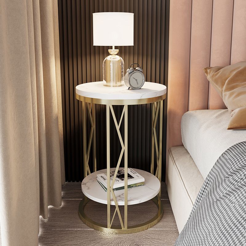 Round Slate Plate Table Plate Metal Frame Base Modern Style Side Table