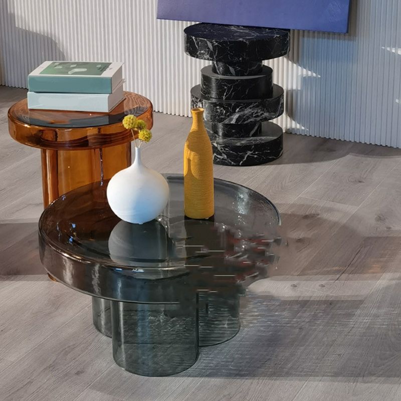 Contemporary Round Glass Coffee Table Pedestal Cocktail Table