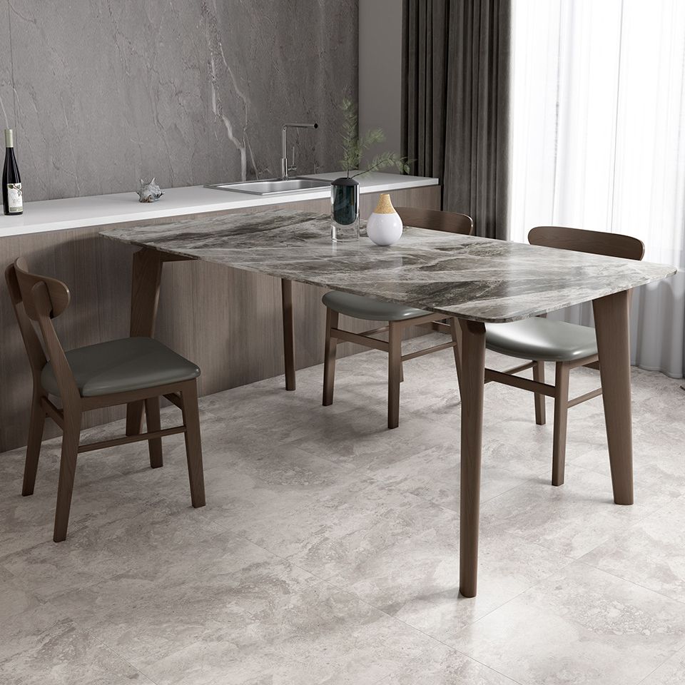 Modern Style Sintered Stone Dining Table with Grey Table and 4 Solid Wood Legs Base for Home Use