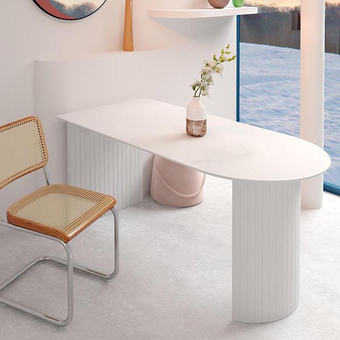 Mesa de comedor de forma irregular blanca, mesa isla de madera con pedestal doble para restaurante