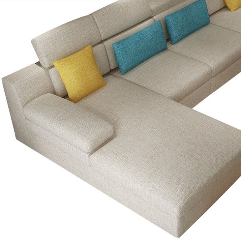 37.40" Tall Modern Linen Sectional Pillow Top Arm Sectional with Adjustable Headrest