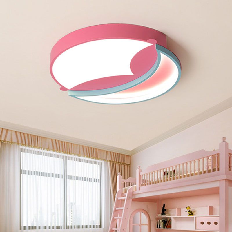 Pink and Blue Round Flushmount Lamp Cartoon LED Metallic Flush Mount Fixture in White/Warm Light, 18"/22" Wide